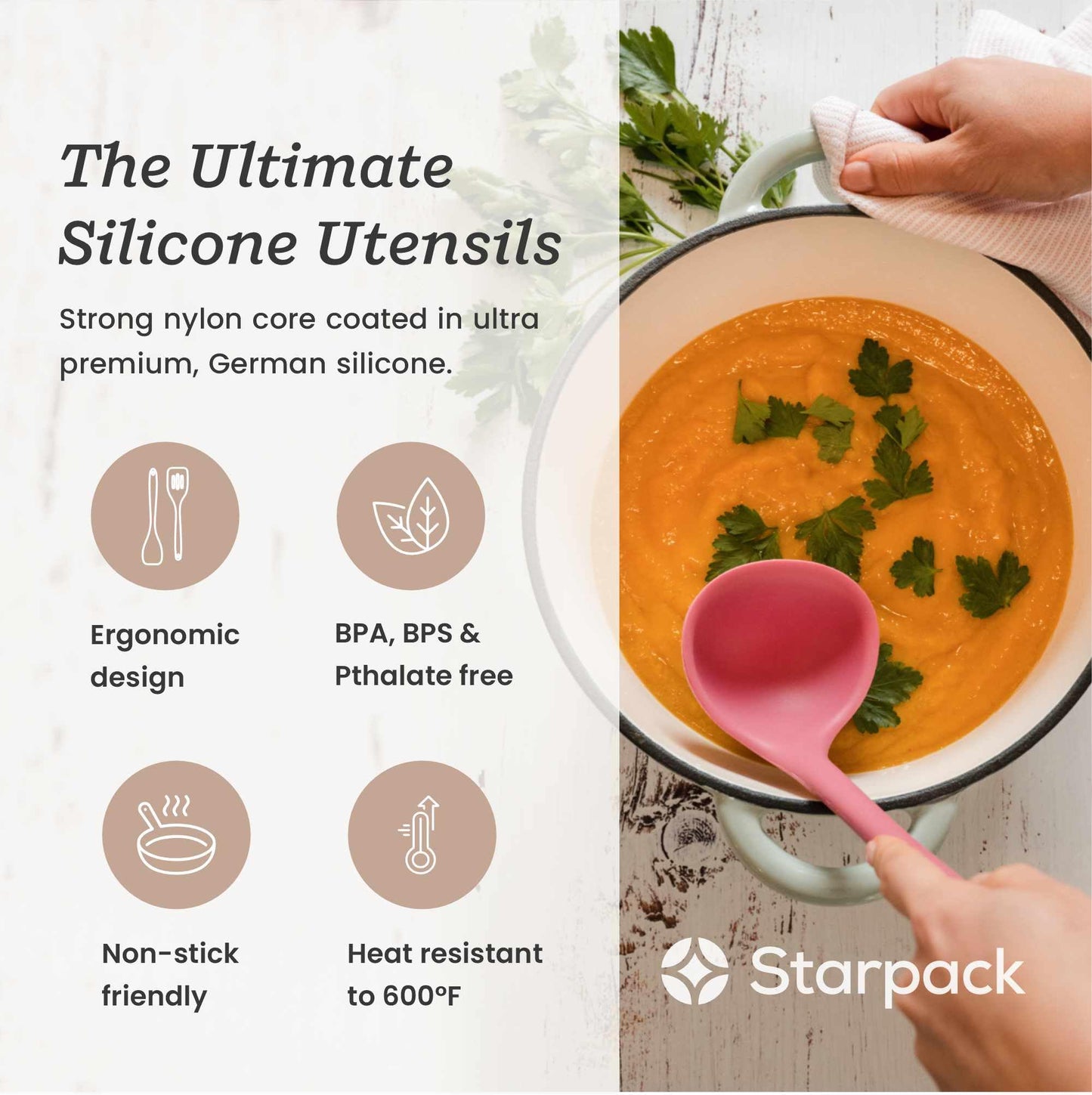 Starpack 'Stir & Serve' Silicone Cooking Utensils Set (5 Pcs) - 10.5" - Kitchen Utensil Set Heat Resistant to 600°F - Kitchen Utensils for Nonstick Cookware - Silicone Utensil Set for Mixing & Cooking