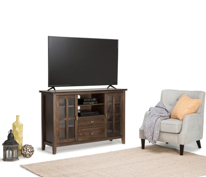 SIMPLIHOME Artisan TV Stand - 53 inch Wide Solid Wood Tall Media Console in Natural Aged Brown, Contemporary Entertainment Center for Living Room for TVs up to 60 Inches with Cable Management