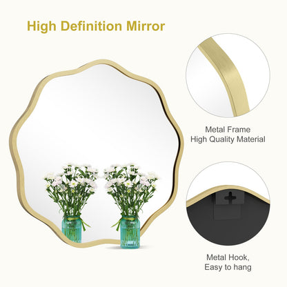 WallBeyond Round Wavy Mirror for Wall Decorative 20 inch, Modern Round Mirror Aluminum Frame for Bathroom Bedroom Living Room Home House Office Entryway, Gold