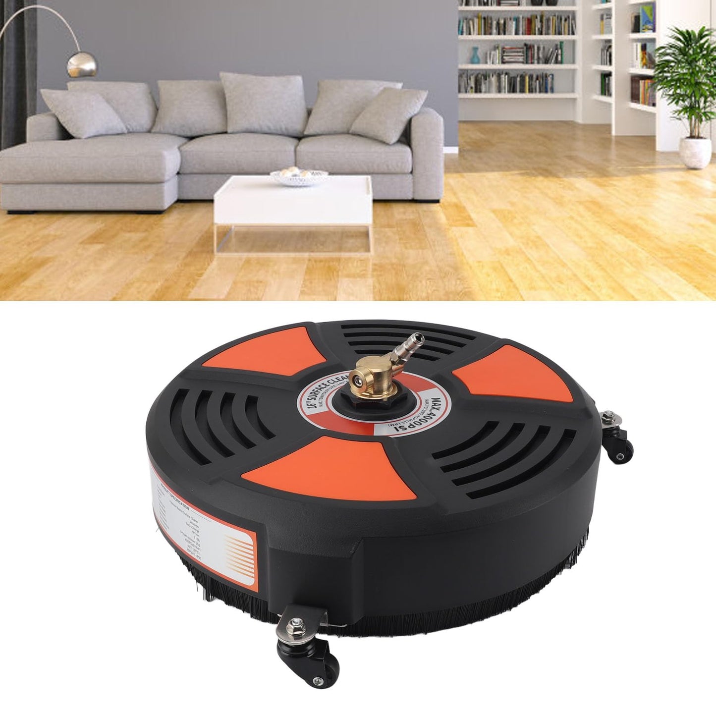 TRELVEX Pressure Washer Surface Cleaner, Universal 16 Inch Pressure Washer Attachment 4000PSI High Pressure Surface Cleaner with 1/4in Quick Connector for Floor Driveway Patio