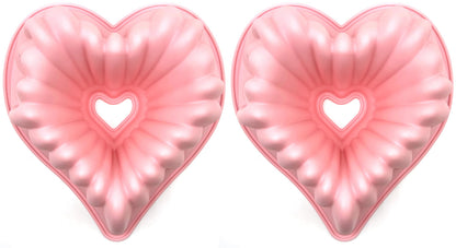 Kundalini Heart Shaped Cake Pan, 2PCS 9 Inch Heart Fluted Tube Cake Pans, Nonstick Silicone Cake Molds for Making Wedding, Valentine's Day and Family Cakes