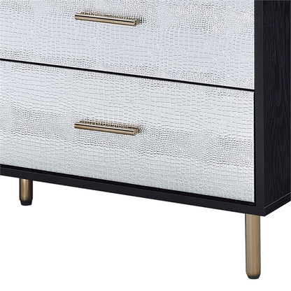Acme Furniture 6 Drawers Wooden Dresser, Black, Silver and Gold