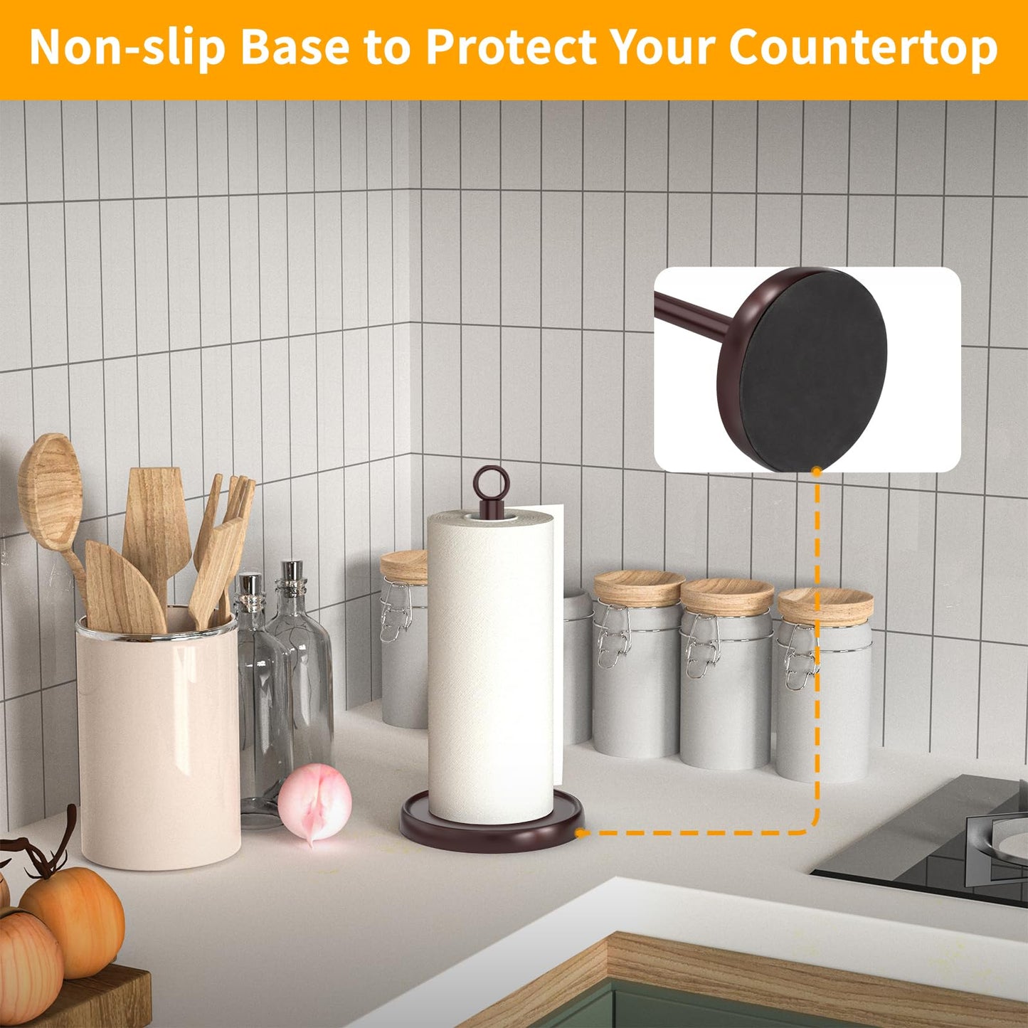 Oil Rubbed Bronze Paper Towel Holder Countertop, Oil Rubbed Bronze Kitchen Accessories Decor, Stainless Steel, Weighted Base, Paper Towel Stand for Bathroom Farmhouse Essentials