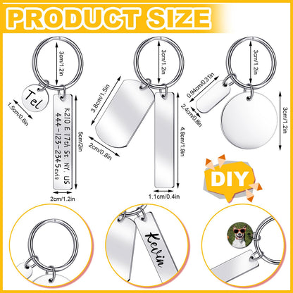 Gisafai 30 Pcs Engravable Stainless Steel Keychain Blanks Silver Metal Blank for Laser Engraving Crafts Gifts