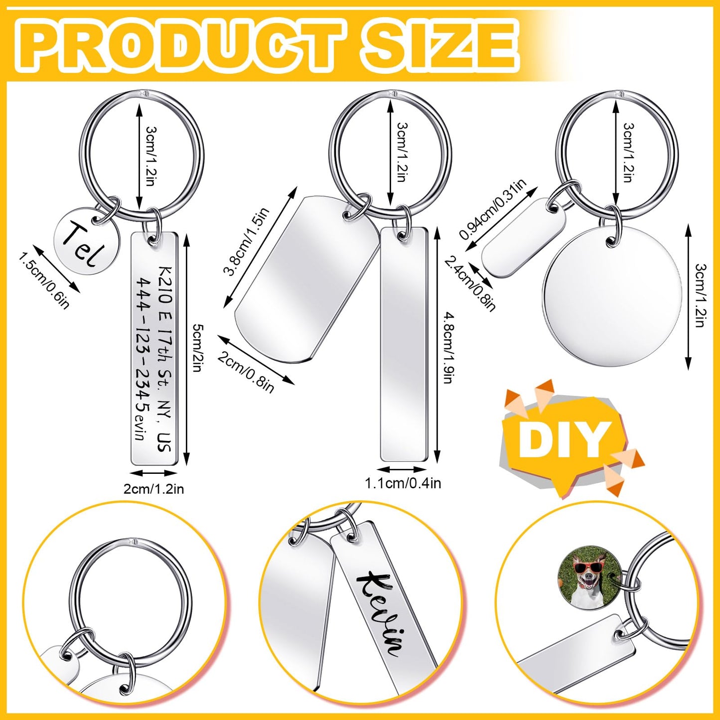 Gisafai 30 Pcs Engravable Stainless Steel Keychain Blanks Silver Metal Blank for Laser Engraving Crafts Gifts