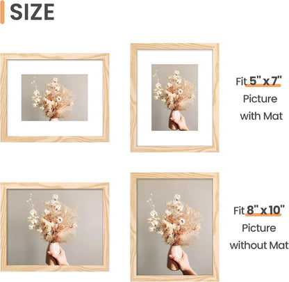 Upsimples 8x10 Picture Frame Set of 5 - Versatile Wall Gallery Frames for 5x7 or 8x10 Photos - Natural Finish