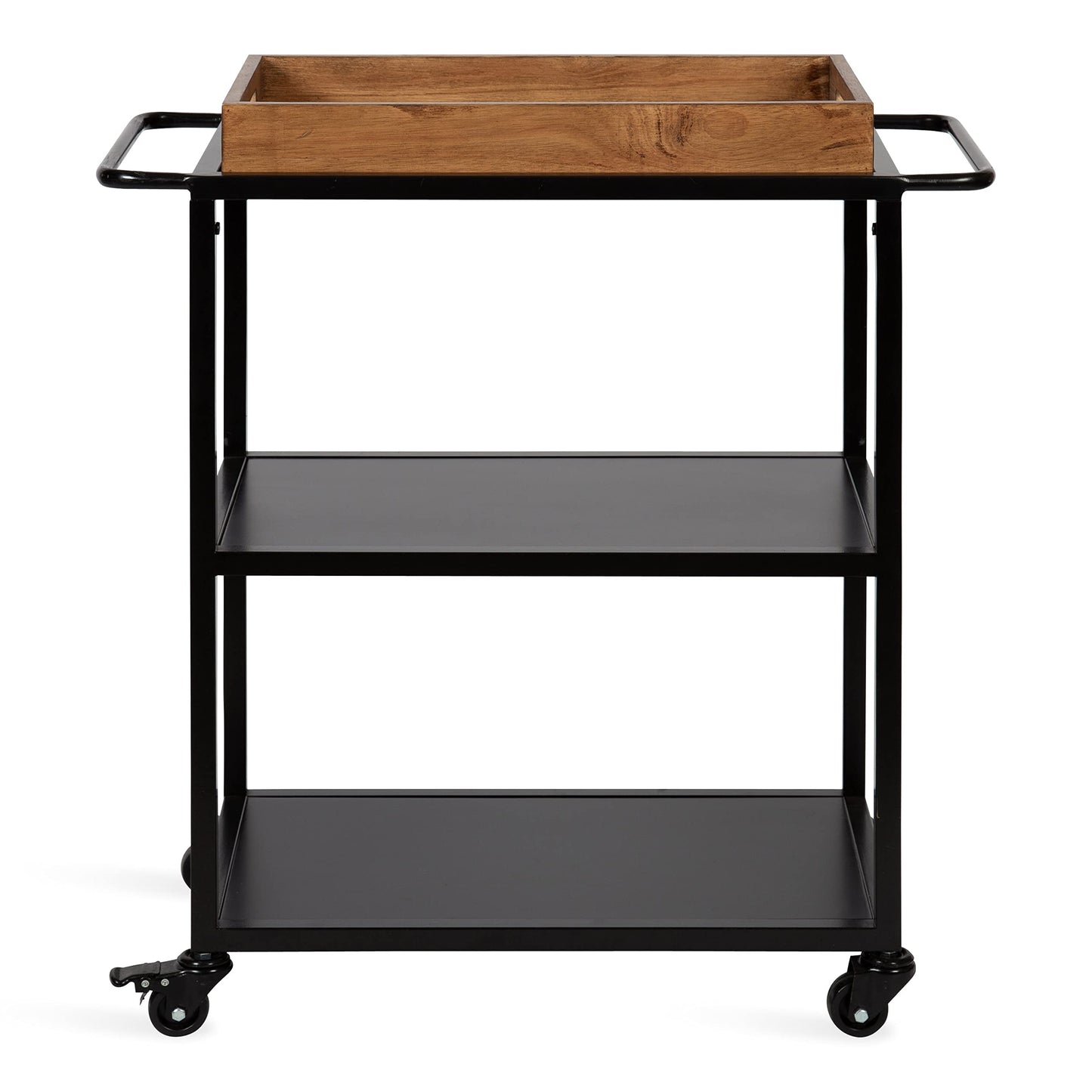 Kate and Laurel Giles Modern Bar Cart; 28 x 13 x 30; Rustic Brown and Black; Decorative Farmhouse Two-Tier Bar Carts with Locking Wheels for Serving; Storage; and Display