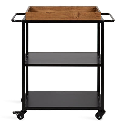 Kate and Laurel Giles Modern Bar Cart; 28 x 13 x 30; Rustic Brown and Black; Decorative Farmhouse Two-Tier Bar Carts with Locking Wheels for Serving; Storage; and Display