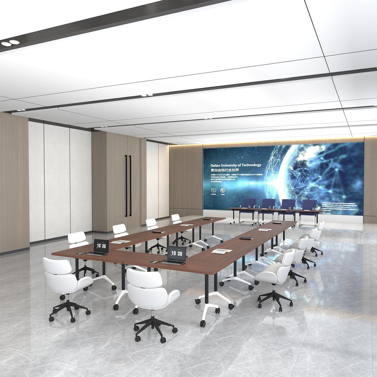 Folding Conference Table with Wheels, Flip Top Conference Room Table, Modular Mobile Training & Meeting Room Table Set, Space Saving Nesting Office Boardroom Desk for 6-12 Person, Set of 2/4/6/8