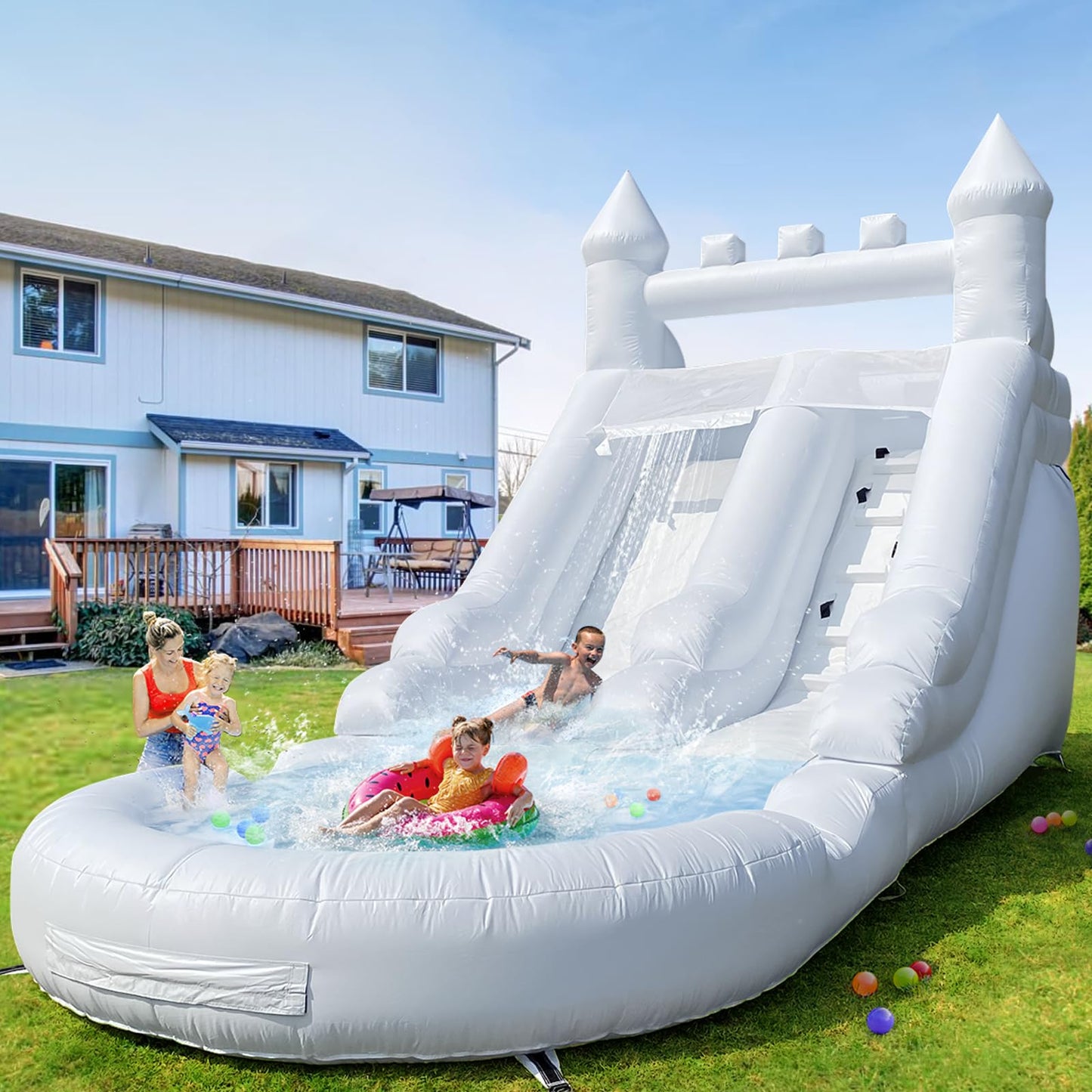 iLink-outer Inflatable Commercial Grade Water Slide with Water Tube and Blower for Kids Age 21 x 12 x 9 FT Wet and Dry Huge PVC Pool for Summer Party