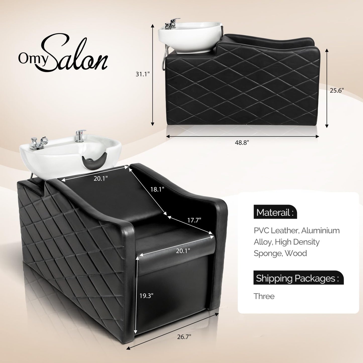 OmySalon Shampoo Bowl and Chair Set for Salon, Hair Washing Station with Ceramic Shampoo Sink, UPC Certificated Vacuum Breaker, Neck Rest, Backwash Shampoo Unit for Barbershop Beauty Spa