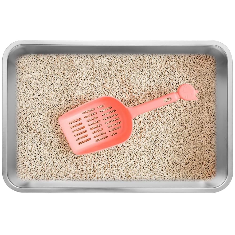 Kichwit Extra Large Stainless Steel Open Cat Litter Box with High Sides, Metal Litter Pan for Cat, 23.6 x 15.7 x 5.9 Inches
