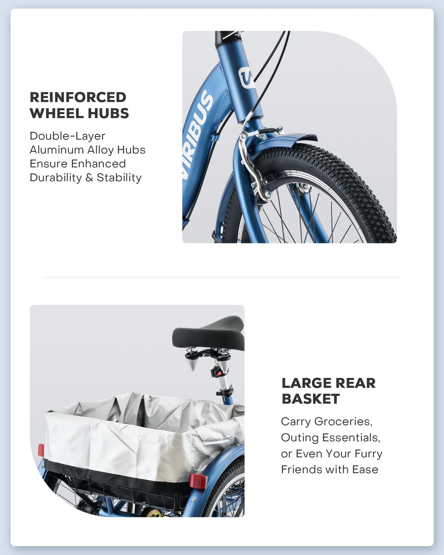 VIRIBUS Folding Tricycle for Adults, 20 inch 7 Speed Foldable Adult Tricycle for Men Seniors with Dual Chain, Folding 3 Wheel Bike with Lock, Collapsible Three Wheel Bicycle 330lb. Blue