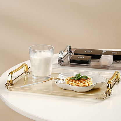 Acrylic Serving Tray with Handles, Decorative Countertop Tray for Coffee Table, 16 x 9 x 0.8 inches - Transparent