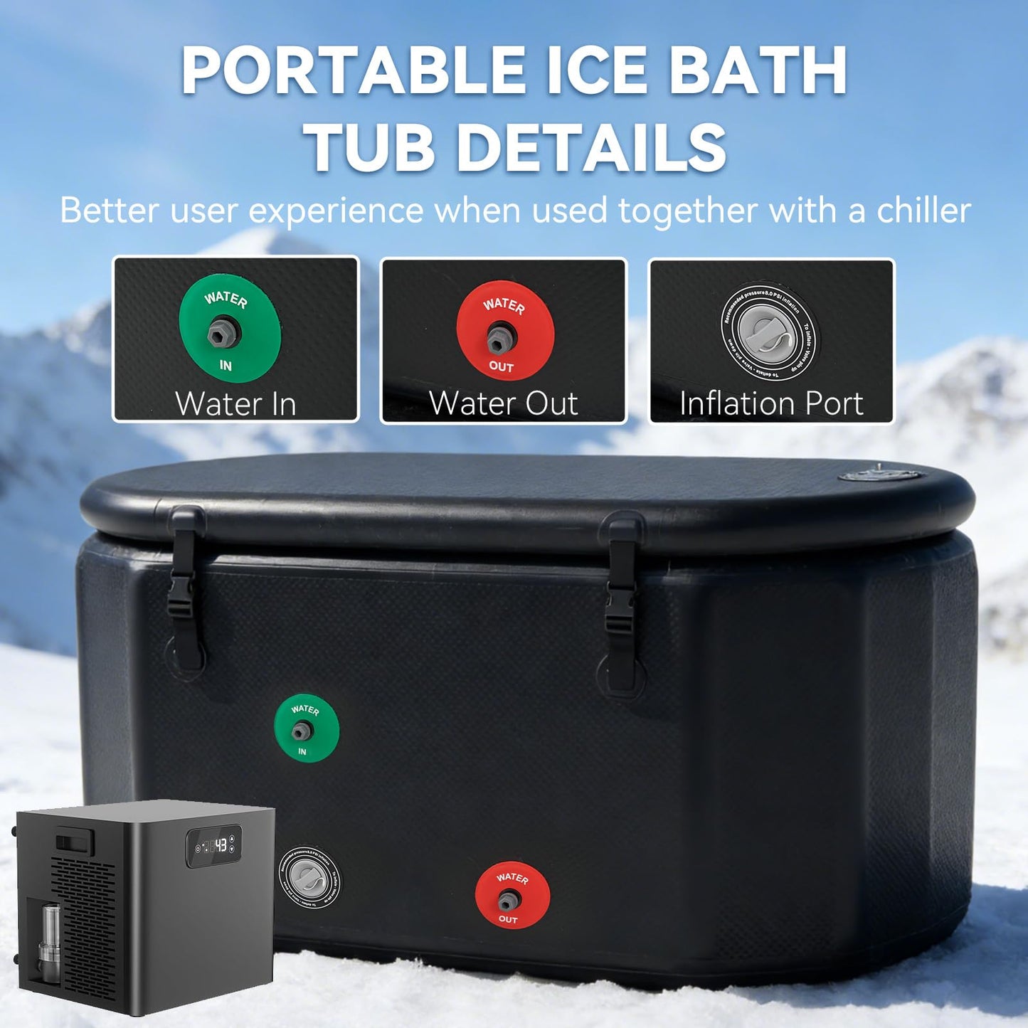 SunSwell XXL Ice Bath Tub for Athletes, Portable Bathtub, Inflatable Cold Plunge Tub with Cover& Pump,193-Gallon Long-Lasting Insulation, Water-Absorbent Mat, for Outdoor & Indoor Use