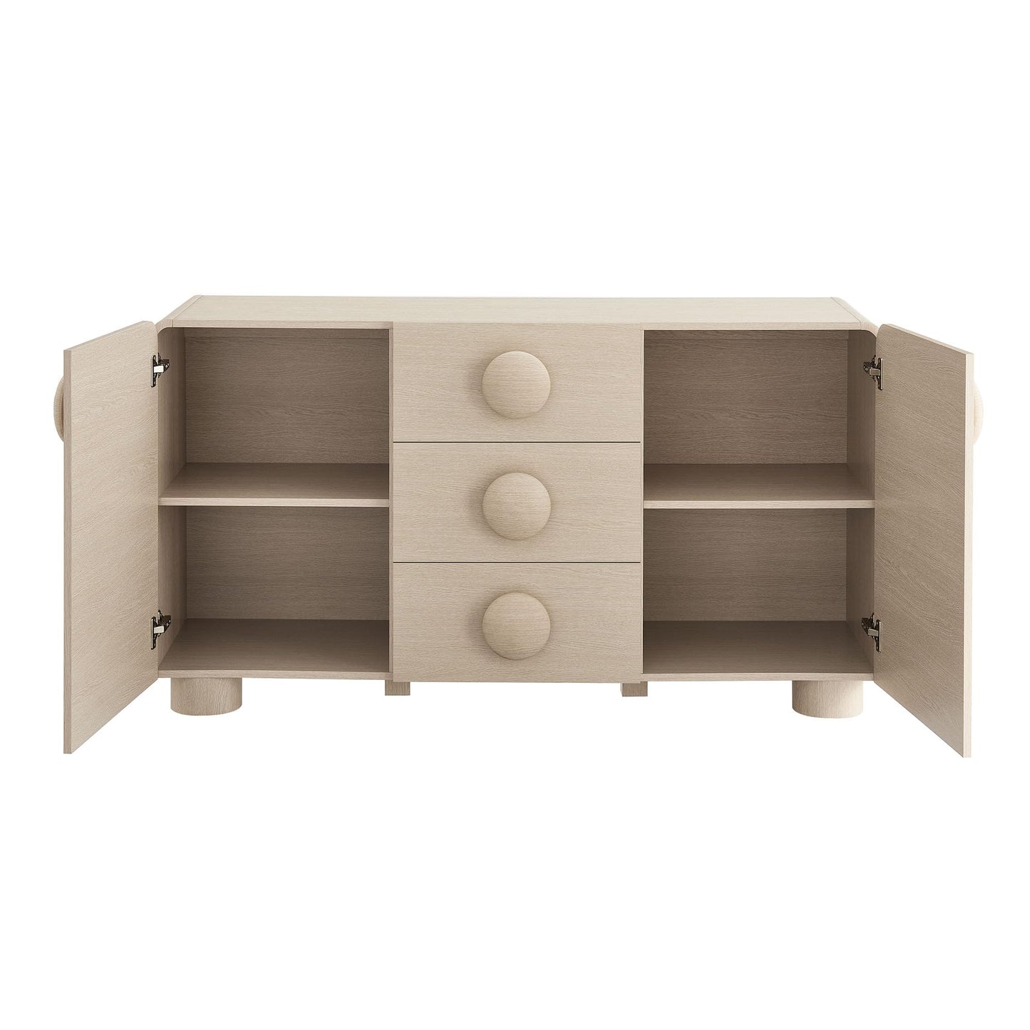 Modway Sonnet Retro Curved Sideboard in Ash – 57 Inch Modern Buffet Cabinet with Circle Knobs – Credenza Cabinet with 3 Drawers – TV Stand Media Cabinet for Living Room, Home Office, Lounge Area
