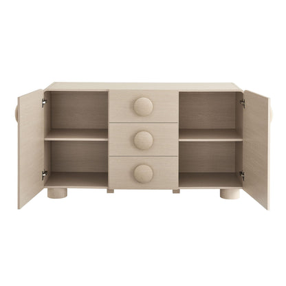 Modway Sonnet Retro Curved Sideboard in Ash – 57 Inch Modern Buffet Cabinet with Circle Knobs – Credenza Cabinet with 3 Drawers – TV Stand Media Cabinet for Living Room, Home Office, Lounge Area