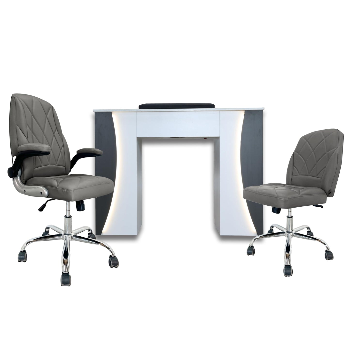 Venus Manicure Table Fan and Chair Set – Modern LED Nail Station Desk with Technician & Customer Chair, Ergonomic Design, Black & White Finish (Espresso, Espresso)