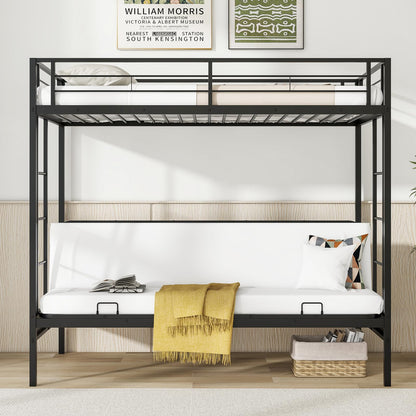Giantex Twin Over Twin Futon Bunk Bed, Convertible Metal Bunk Bed with Futon Frame, 2 Ladders & Safety Guardrails, Heavy Duty Sofa Couch Beds with Under-Bed Space, for Kids, Teens, Adults, Black
