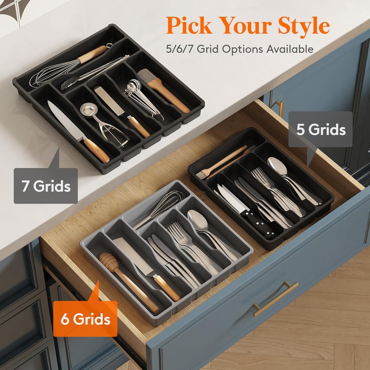 Lifewit Silverware Drawer Organizer Tray, Plastic Cutlery Storage for Kitchen Drawer, 6 Compartment Flatware and