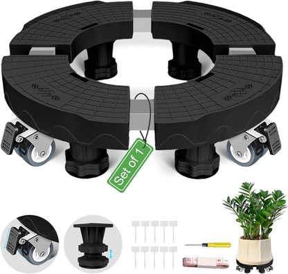 1 Pack 15-19.6 Inch 500 lbs Plant Caddy with Wheels - Adjustable Large Plant Stand Heavy Duty Lockable Caster Wheels