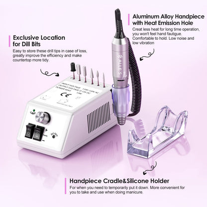 Professional Nail Drill Machine 30000 RPM Efile Electric Nail Filer Kit for Finger Toe Nails, Acrylic Gel Nails, Manicure Pedicure Drill with 6Pcs Nail Bits, 106Pcs Sanding Bands - Pink