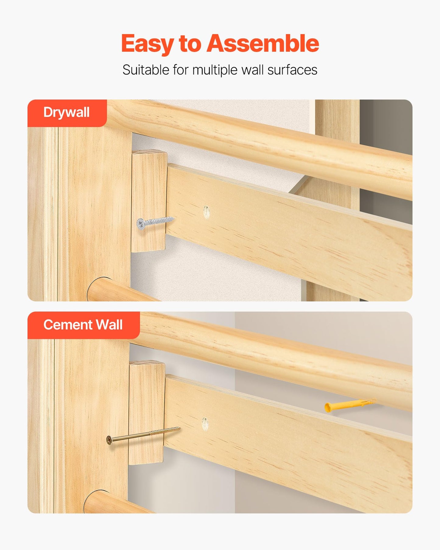 VEVOR Swedish Ladder Wall Gym, 9-in-1 12-Level Solid Wood Gymnastic Stall Bars for Kids Adults, 220LBS Indoor Jungle Gym with Rock Climbing Wall, Gym Rings, Pull-Up Bar, Climbing Board, Slide, Swing