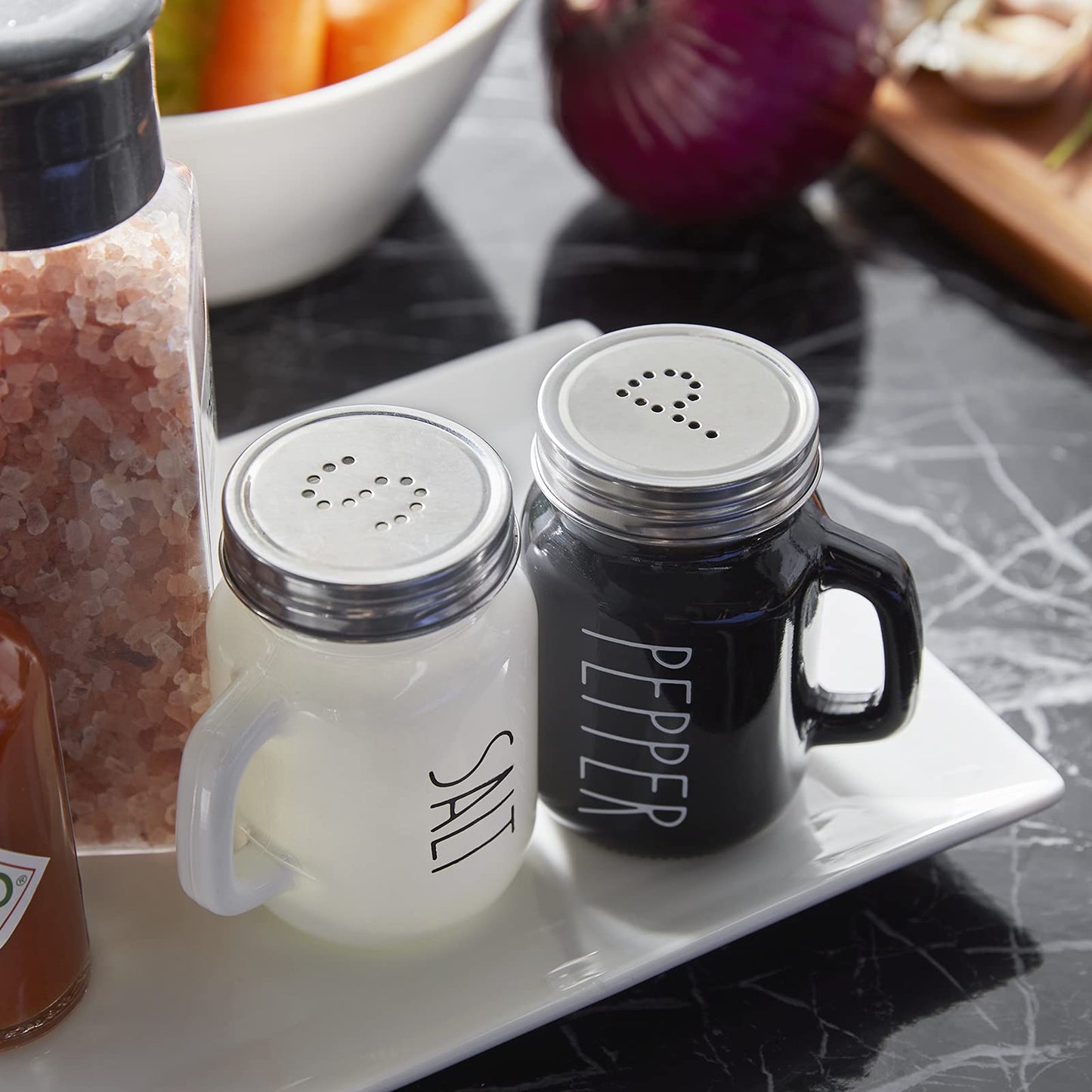 Salt and Pepper Shakers Set, ZOSUJO 4 oz Cute Salt Pepper Shaker, Kitchen Decor for Home Restaurants Wedding, Glass Black White Shaker Sets with Stainless Steel Lids