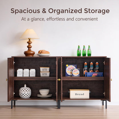 IFGET Modern Buffet Cabinet with Storage, 92.63" W Fluted Arched Sideboard Cabinet w/Adjustable Shelves, Wooden Modular Coffee Bar for Dining Room, Kitchen, Living Room, Entryway, Brown