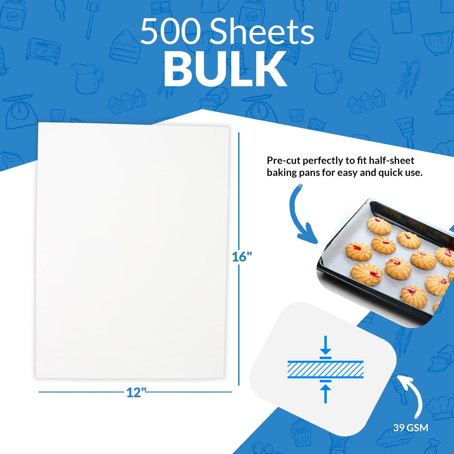 Reli. 500 Pcs Parchment Paper Sheets, 12x16 in. | White, Non-Stick, Pre-Cut Pan Liners | Baking, Air Fryer, Grilling