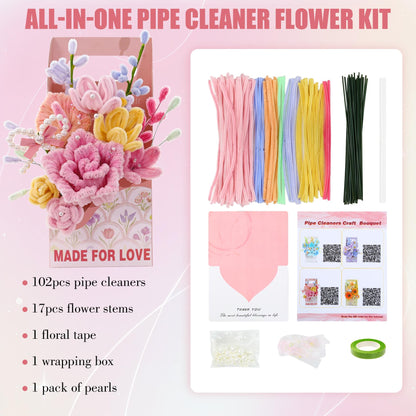 ERNTRNL Pipe Cleaners Craft - Pipe Cleaners Flower Bouquet Supply Kit for Craft Art Project Activity, Birthday Mother’s Day Graduations Anniversaries Gifts