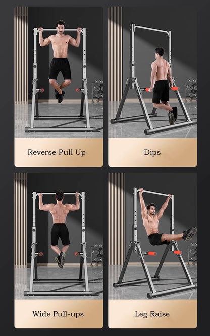 Foldable Power Tower Multifunction Pull Up Bar Dip Station Adjustable Workout Chin Up Bar Strength Training Equipment For Home Gym 1100lbs Support