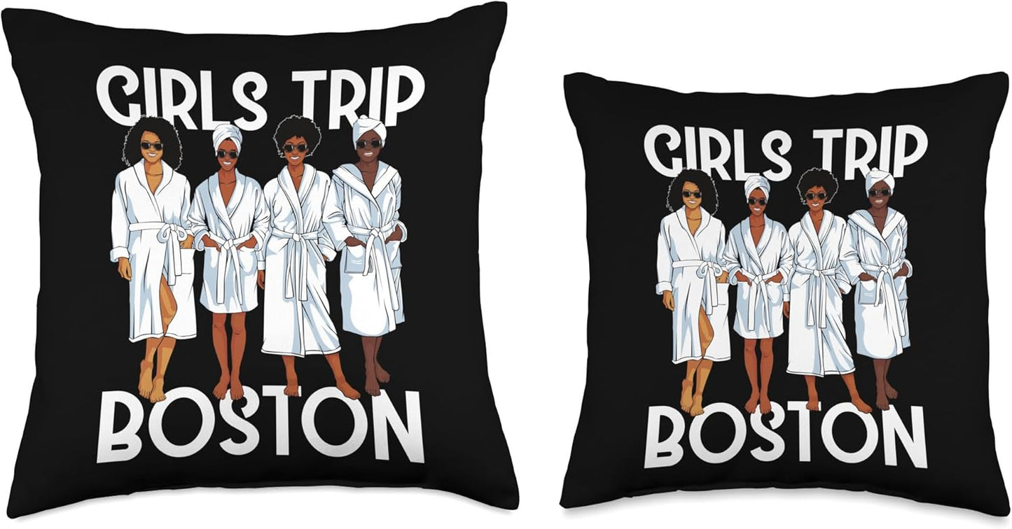 Girls Trip 2024 Boston Spa Relax Throw Pillow for Black Melanin Women, 16x16, Multicolor