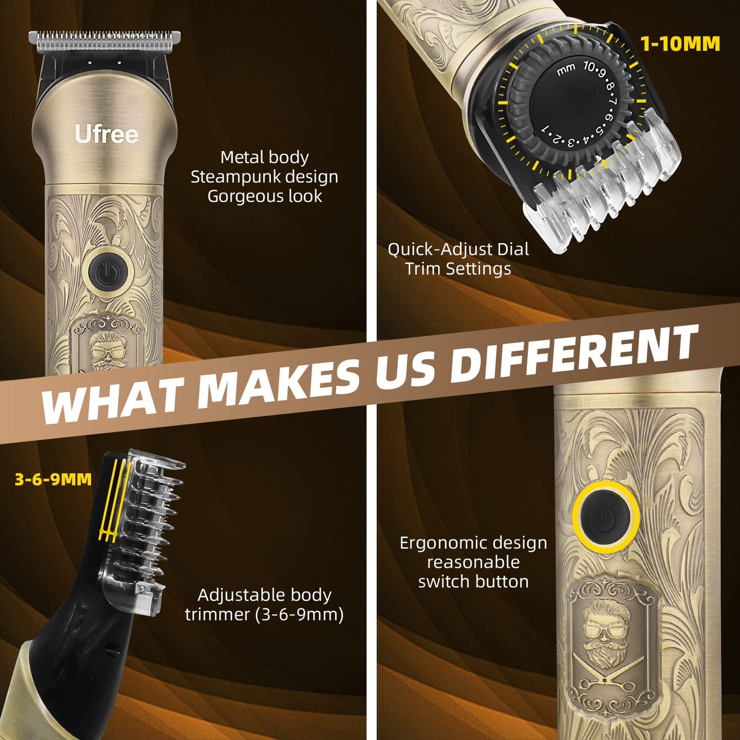 Ufree Beard Trimmer for Men, Electric Razor Shaver, Cordless Hair Clipper Shaving Kit for Mustache Body Nose Ear Hair Facial, Adjustable Beard Grooming Kit Birthday Gifts for Men