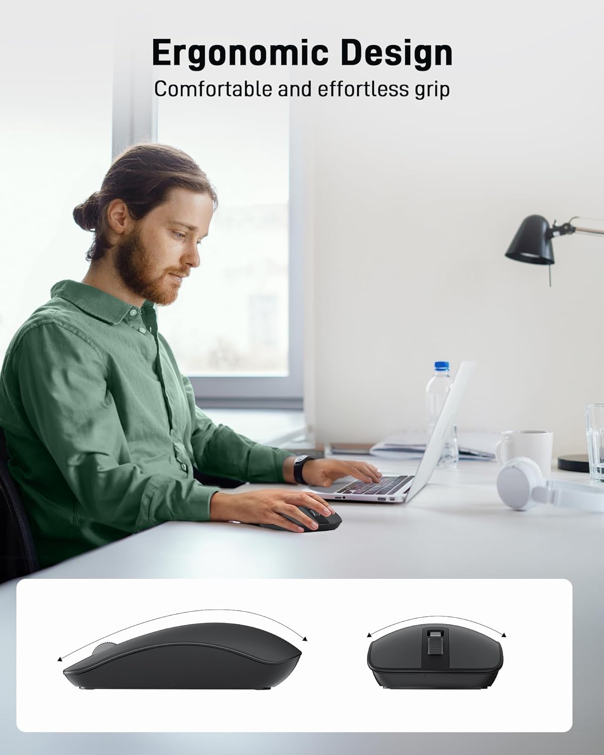 acer Computer Mouse Wireless, 2.4G Slim USB Wireless Mice with USB Receiver, 800/1200/1600 Adjustable DPI Optical Laptop Mouse with 4 Buttons, Portable for Laptop, Desktop, PC