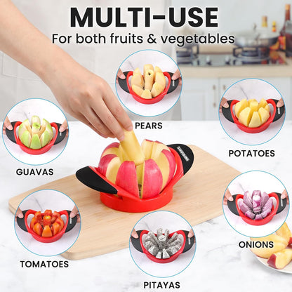 SCHVUBENR 3.5 Inch Apple Slicer, Professional Stainless Steel Apple Cutter, Super Sharp with 8 Blades, Red