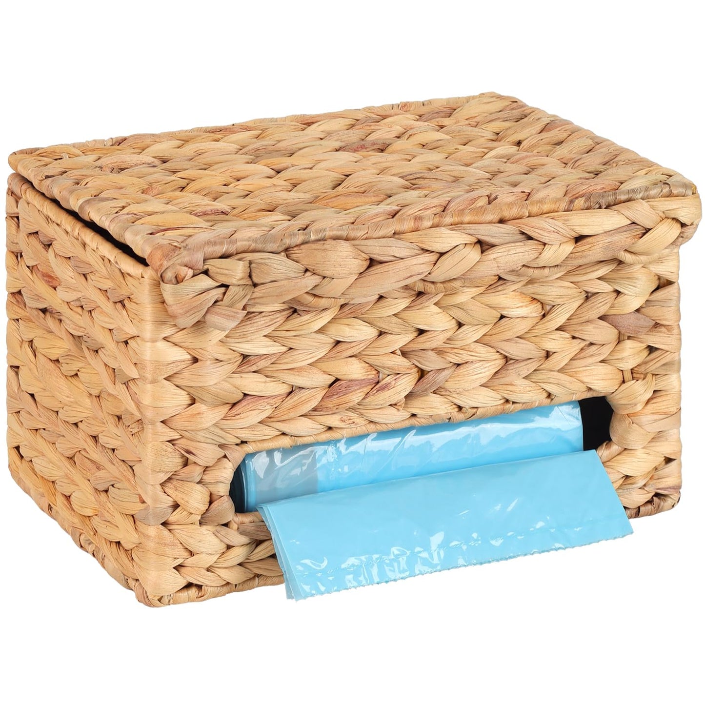 1330 Trash Bag Holder with Scalloped Lid Gallon Bags Roll Holder Wall Mount Water Hyacinth Garbage Bag Dispenser