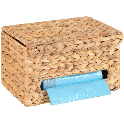 1330 Trash Bag Holder with Scalloped Lid Gallon Bags Roll Holder Wall Mount Water Hyacinth Garbage Bag Dispenser