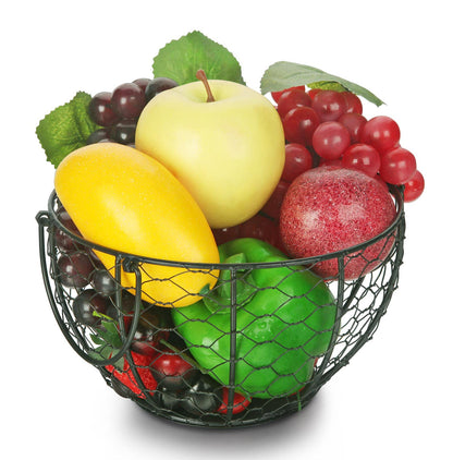 WILLIZTER Round Wire Basket Black Fruit Basket Bowl Fruit Holder for Kitchen with Handle Black Home Storage for Vegetables, Snacks, Household Items Decor