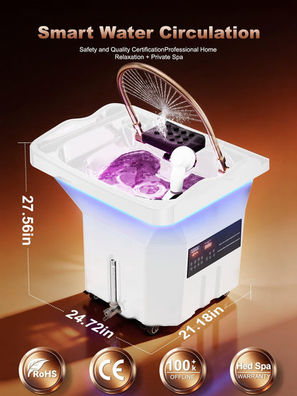 QEGOON Professional Head Spa Equipment, Portable Shampoo Bowl with LED Light Therapy, 60L Large Water Tank, Constant Temperature Water Circulation Shampoo Station for Beauty Salons Spas