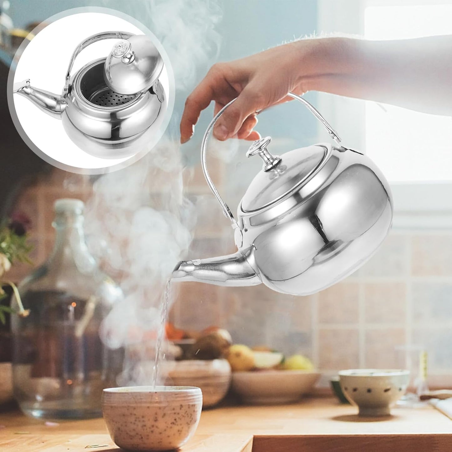 Holibanna Stainless Steel Tea Kettle, Whistling Water Boiling Kettle, Classic Mirror Polished Teapot 14cm