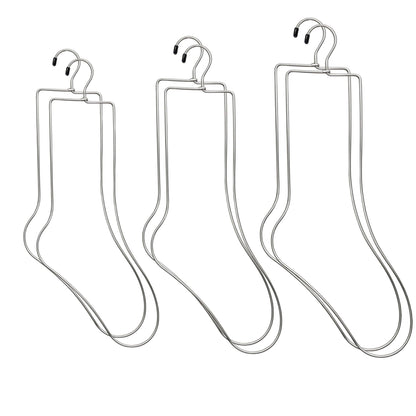 3 Pairs Metal Sock Blockers for Knitting - Stainless Steel Wire Sock Forms for Blocking, Drying & Display - Set of Small, Medium, Large Sizes (6 Pieces Total) with Hanger Hook