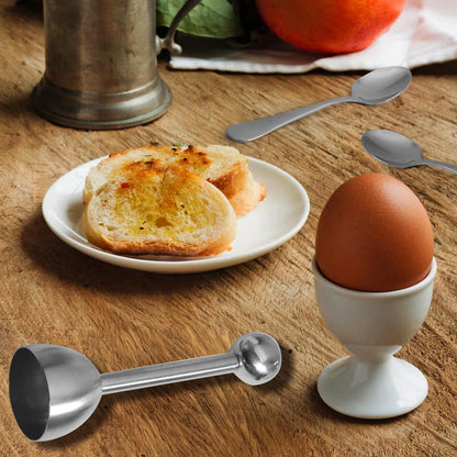 vibedor Egg Cups and Egg Cracker Set for Soft Boiled Eggs, 2 Stainless Steel Egg Cutter, 4 Stainless Stain Spoons and 4 Ceramic Egg Stands in Kitchen, Parties for Breakfast, Host