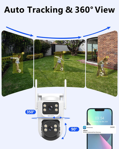 【360° View & 2-Way Audio】 4MP PTZ Security Cameras Wireless Outdoor, WiFi Home Surveillance System, Outside Wireless Security Systems, Surveillance DVR Kits
