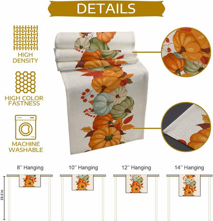 LooPoP 36 Inches Autumn Maple Leaves Harvest Pumpkin Table Runners Long Washable Thanksgiving Table Runner for Round