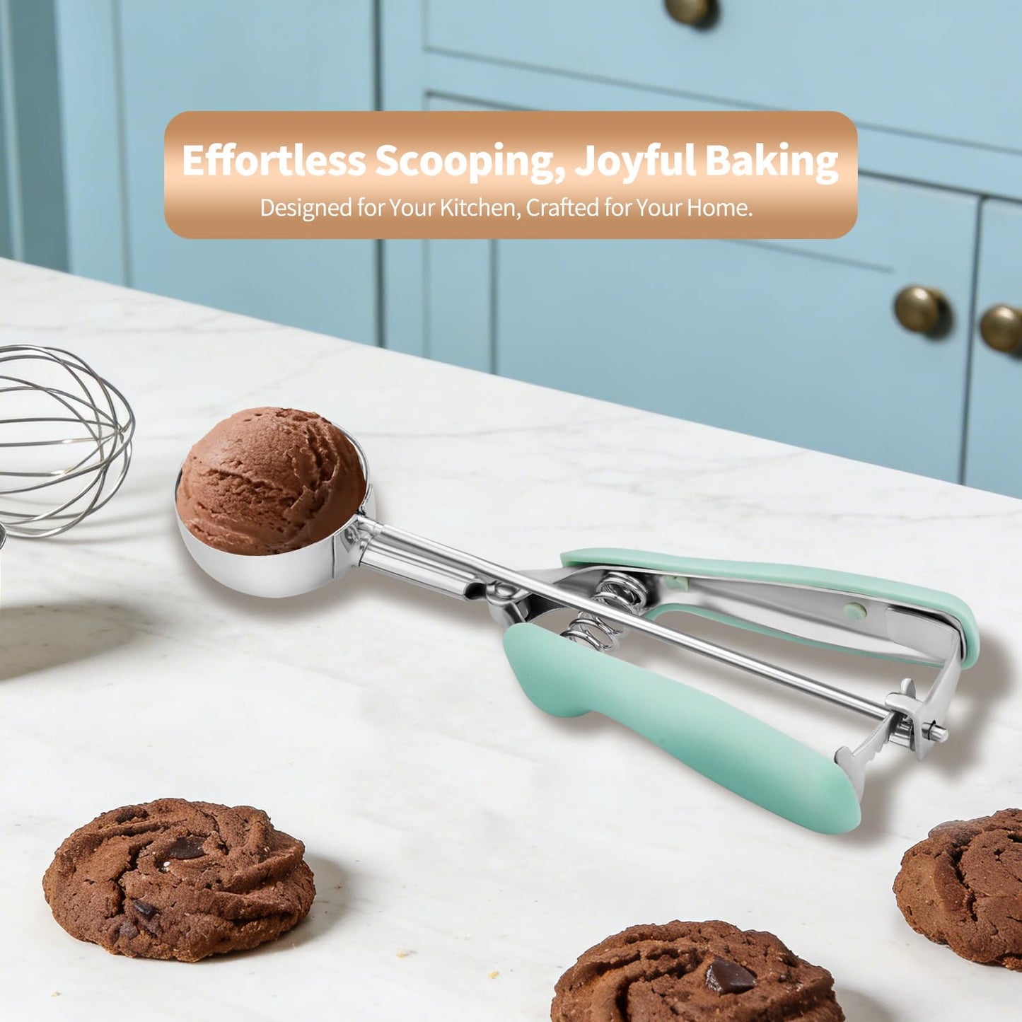 2Pcs Cookie Scoop Set, 18/8 Stainless Steel Cookie Dough Scoops with Lavender & Mint Green Ergonomic Handles, Professional Metal Scooper for Baking, Ice Cream & Cupcakes, 2 Tbsp&3 Tbsp