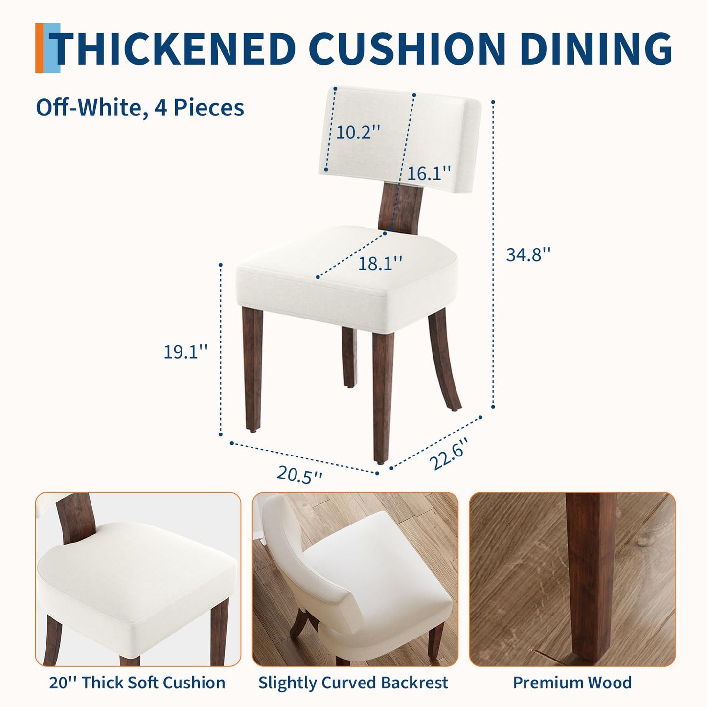 Garvee Dining Chairs Set of 4, Mid Century Modern Upholstered Chairs with Rattan Wood Back, Armless Kitchen Chairs with Brown Wood Legs for Dining Room Living Room, Beige