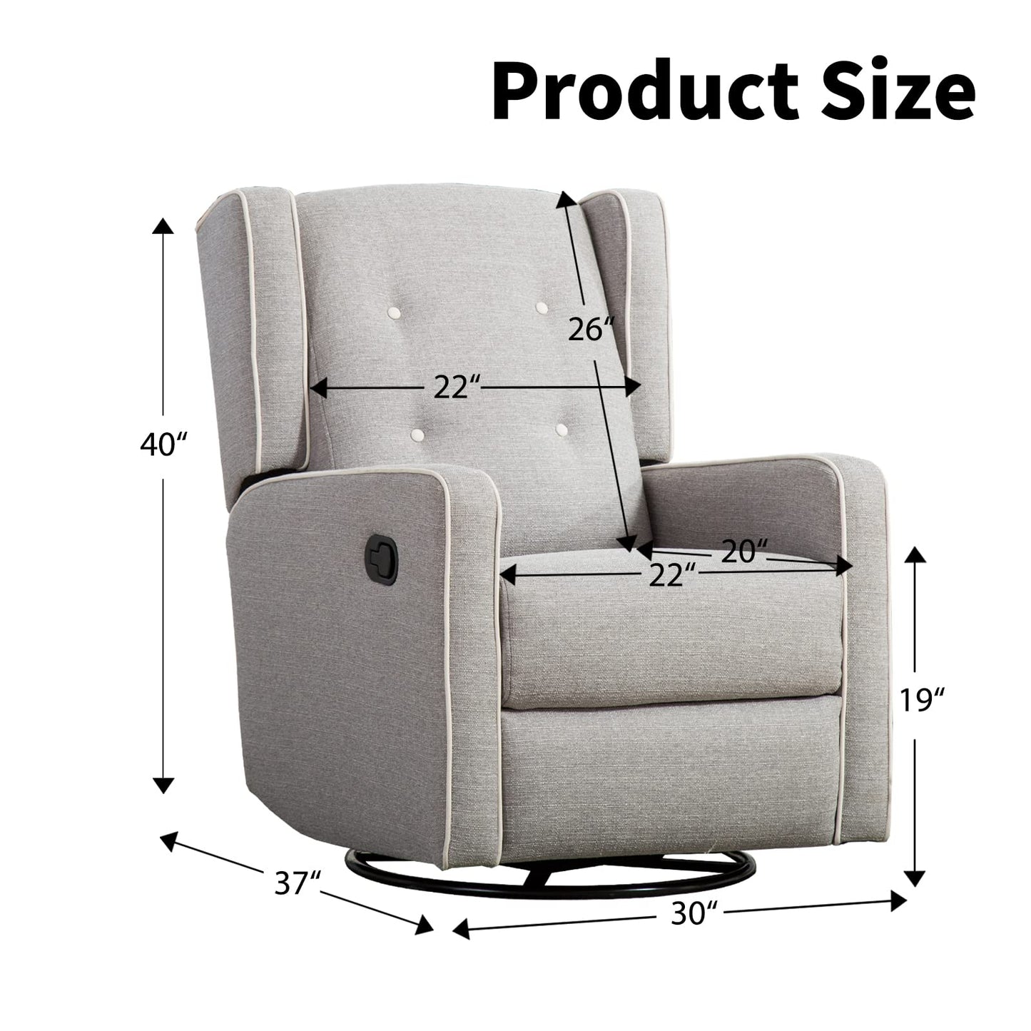 CANMOV Swivel Rocker Recliner Chair, Nursery Glider Chair, Nursery Rocking Chairs, Manual Reclining Chair, Grey