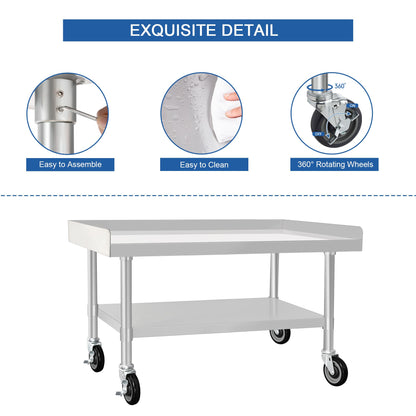 HARDURA Stainless Steel Equipment Stand Metal Prep Table with Casters 30"X 48" NSF 430 for Commercial Food Prep