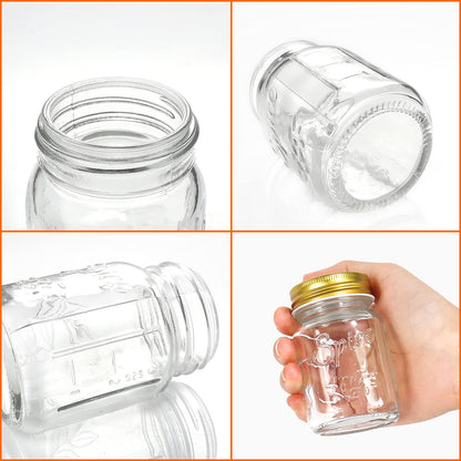 CycleMore 15 Pack 4oz Glass Mason Spice Jars, Round Spice Containers with Silver Metal Caps and Pour/Sift Shaker Lids-40pcs Labels,1pcs Silicone Collapsible Funnel,1pack Brush and 1 Pen Included